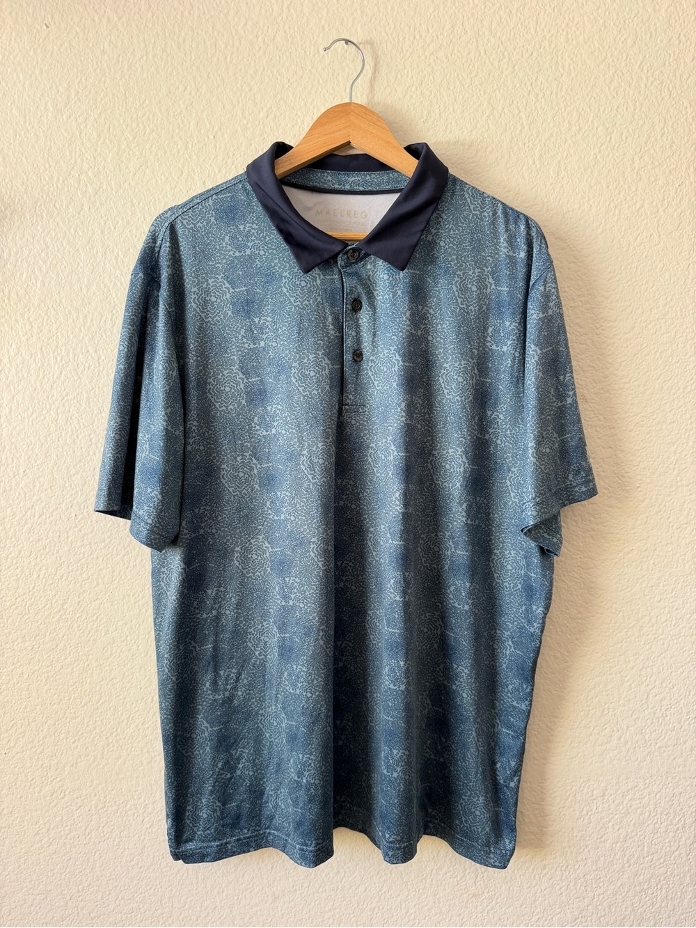 Maelreg Performance Golf Polo Shirt Blue Print Short Sleeve Men’s XL